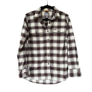 Ariat Rebar Flannel Shirt Womens Medium Plaid Button Up Workwear Brown Beige